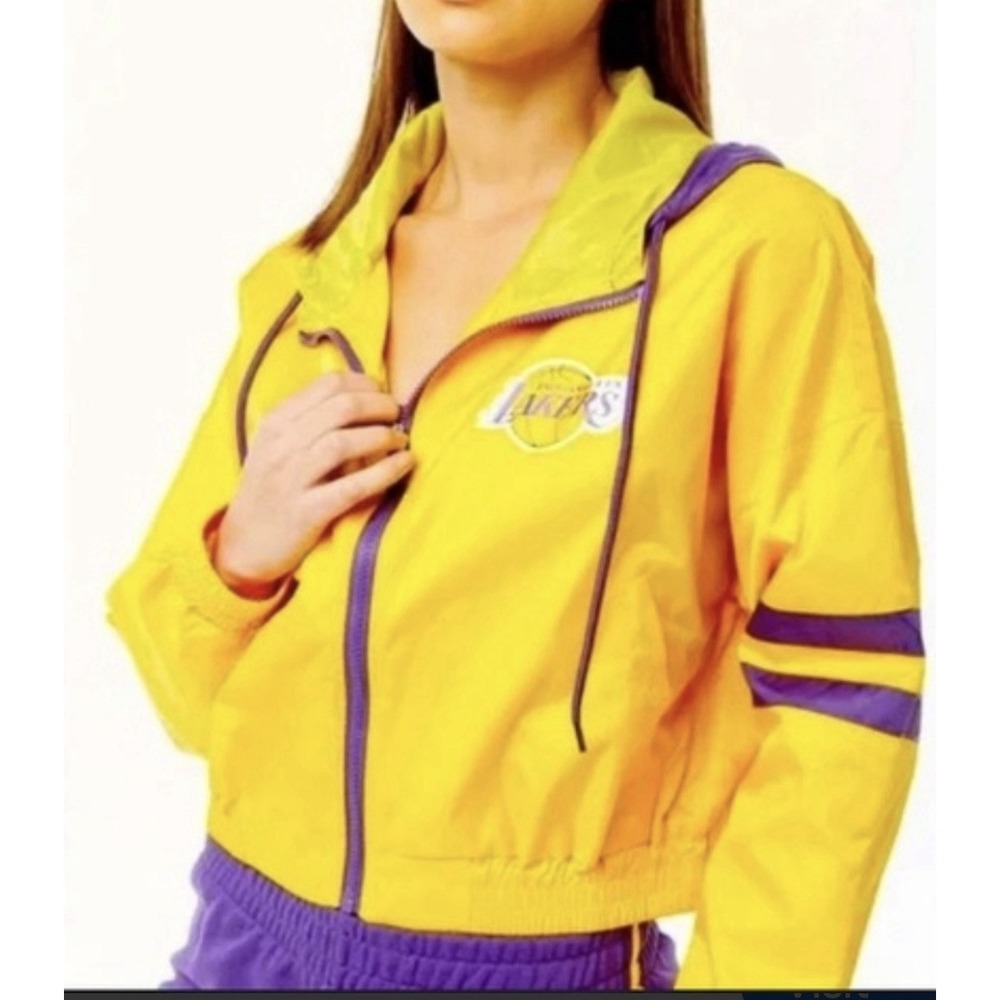 NBA Los Angeles Lakers Full Zip Windbreaker Jacket Youth Sz Medium Yellow Purple